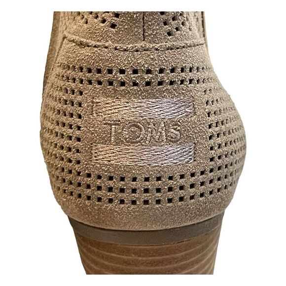 Toms Majorca Peep Toe Sandal Desert Taupe Perforated Suede Boot Stacked Heel 8 - Picture 4 of 10